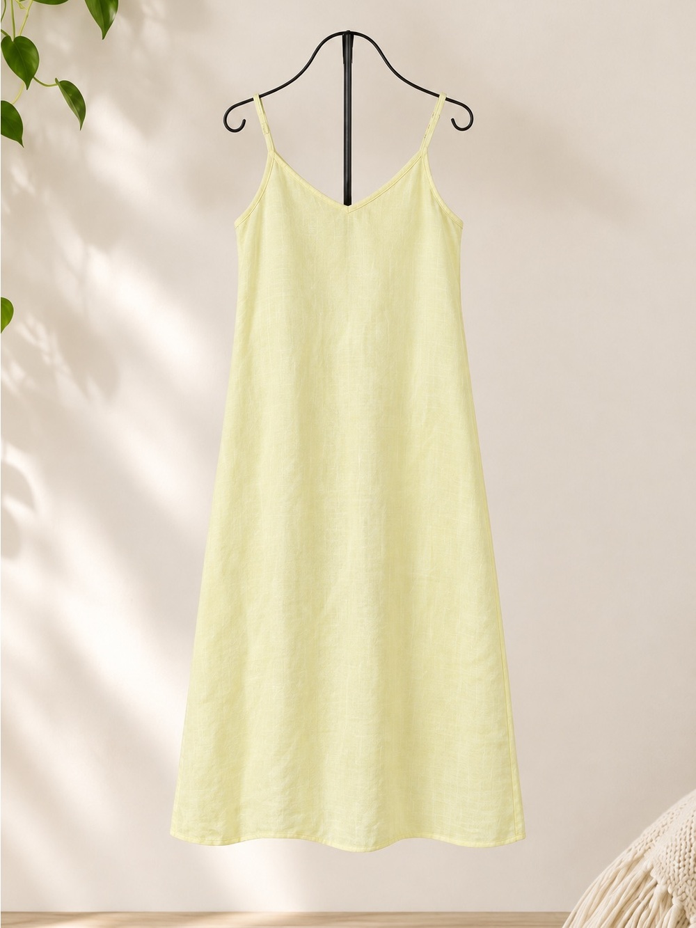 Flax 100% Linen Pale Yellow  Slip Dress with Adjustable Straps